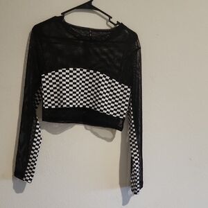 Black and White Checkered Mesh Top